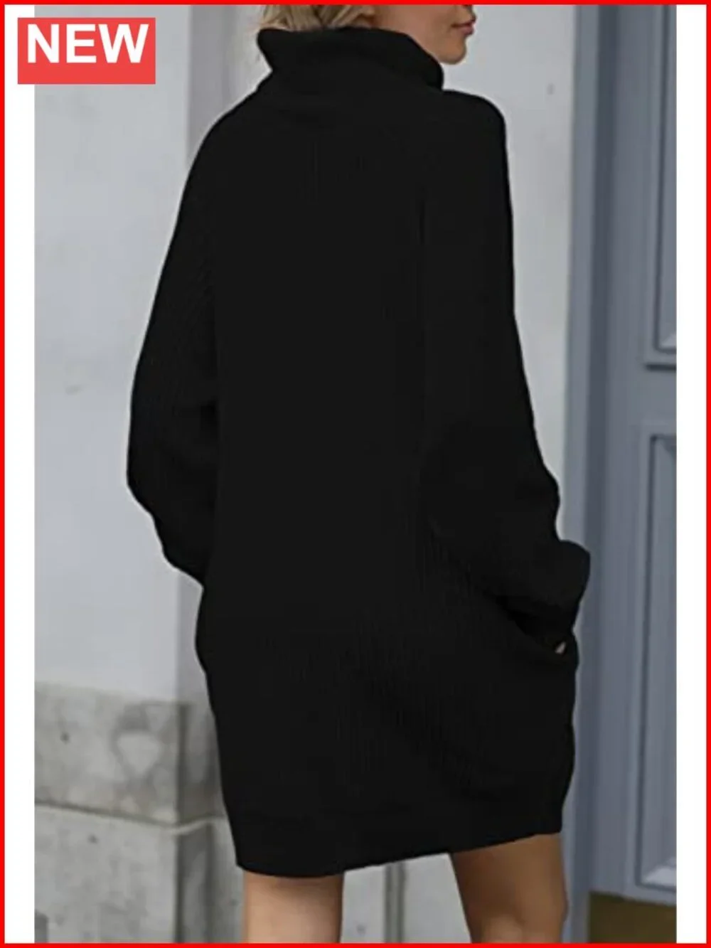Oversized Turtleneck Sweater Dress Chunky Knit Pullover with Pockets